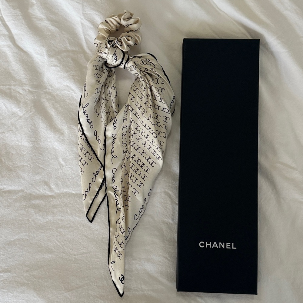 Chanel scrunchie and matching scarf